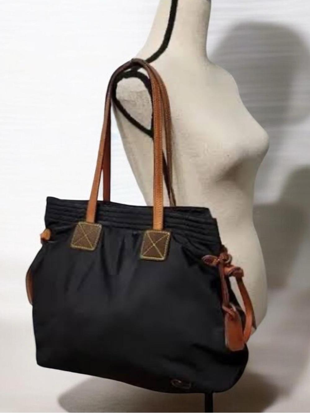 Dooney & Bourke "Victoria" Lightweight black, leather trim Nylon Tote Bag